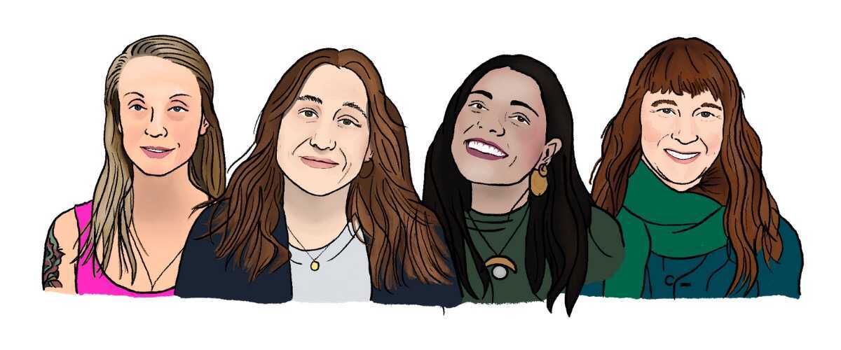 Illustrations of four Canadian Doulas looking at you